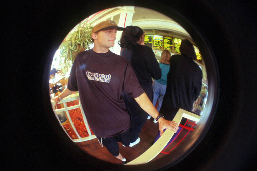 Leigh sporting the Frequent Masturbator in Bojangles, 1995
